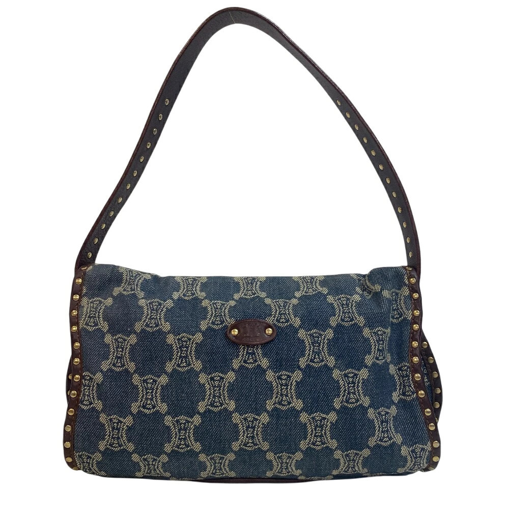 CELINE One Shoulder Hobo Studded Paris Macadam Shoulder Bag Handbag Crossbody